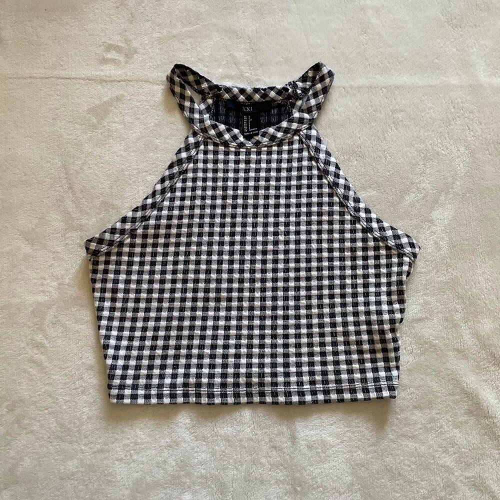 Forever 21 Checked Gingham Halter Crop Top